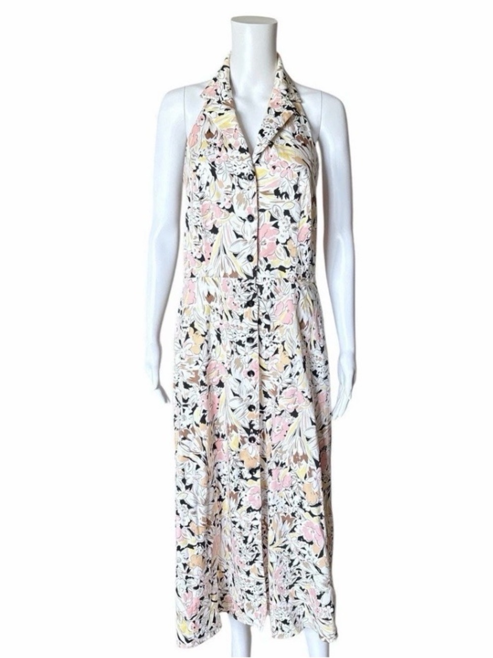 Vintage Danny & Nicole Floral Halter Button-Front Maxi Dress - Pink/White